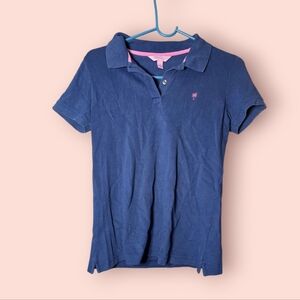 Lilly Pulitzer Shrunken Pique Polo Shirt Navy Blue Size Small